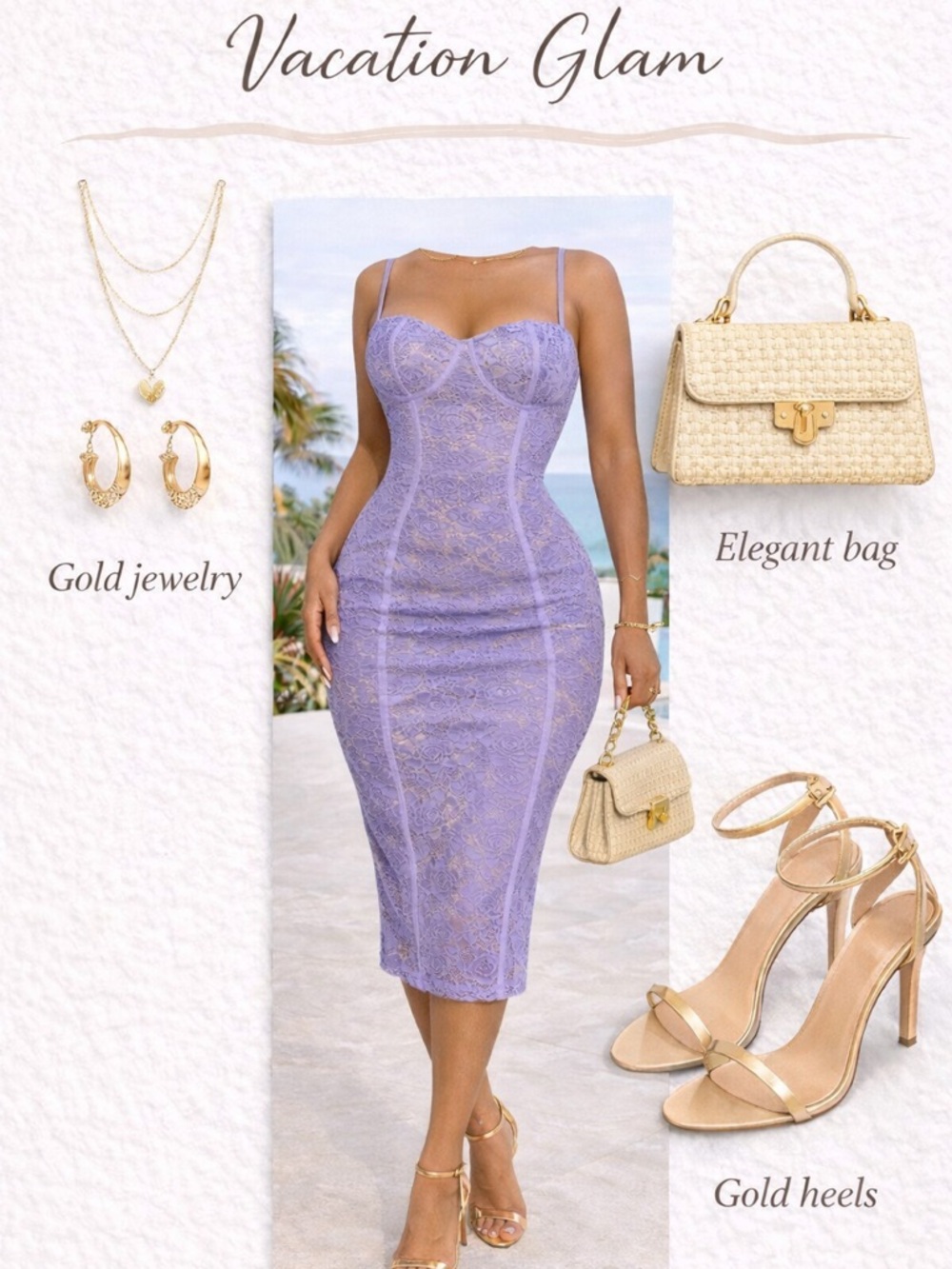 Lavender Lace Bustier Midi Dress with Spaghetti Straps